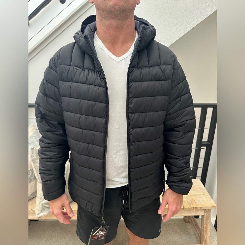 Hawke & Co Men Quilted Hooded Puffer Jacket Navy Blue Lightweight Snow Winter - Picture 3 of 11